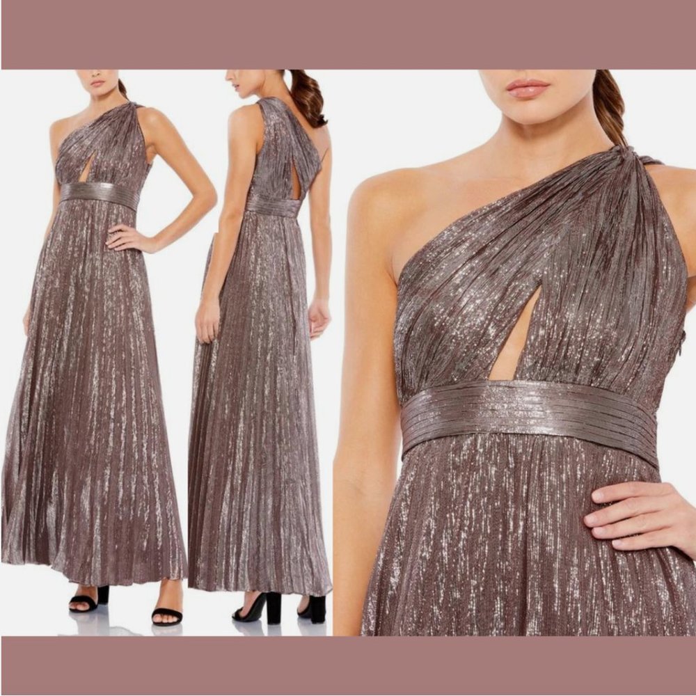 NEW $498 IEENA Mac Duggal [ Medium‎ ] One Shoulder Glitter Gown in Pewter #Q626